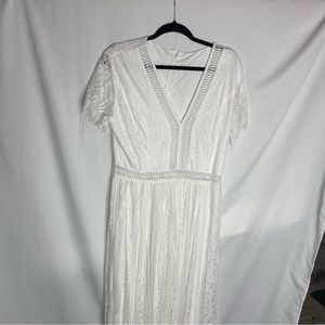 Women white lace maxi dress